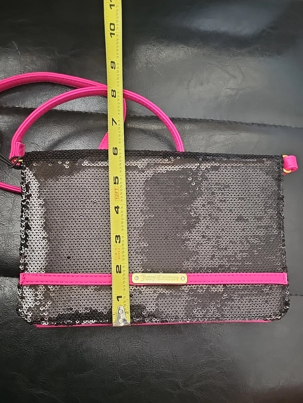 Juicy Couture Black Sequin Crossbody with Hot Pink Trim and Strap